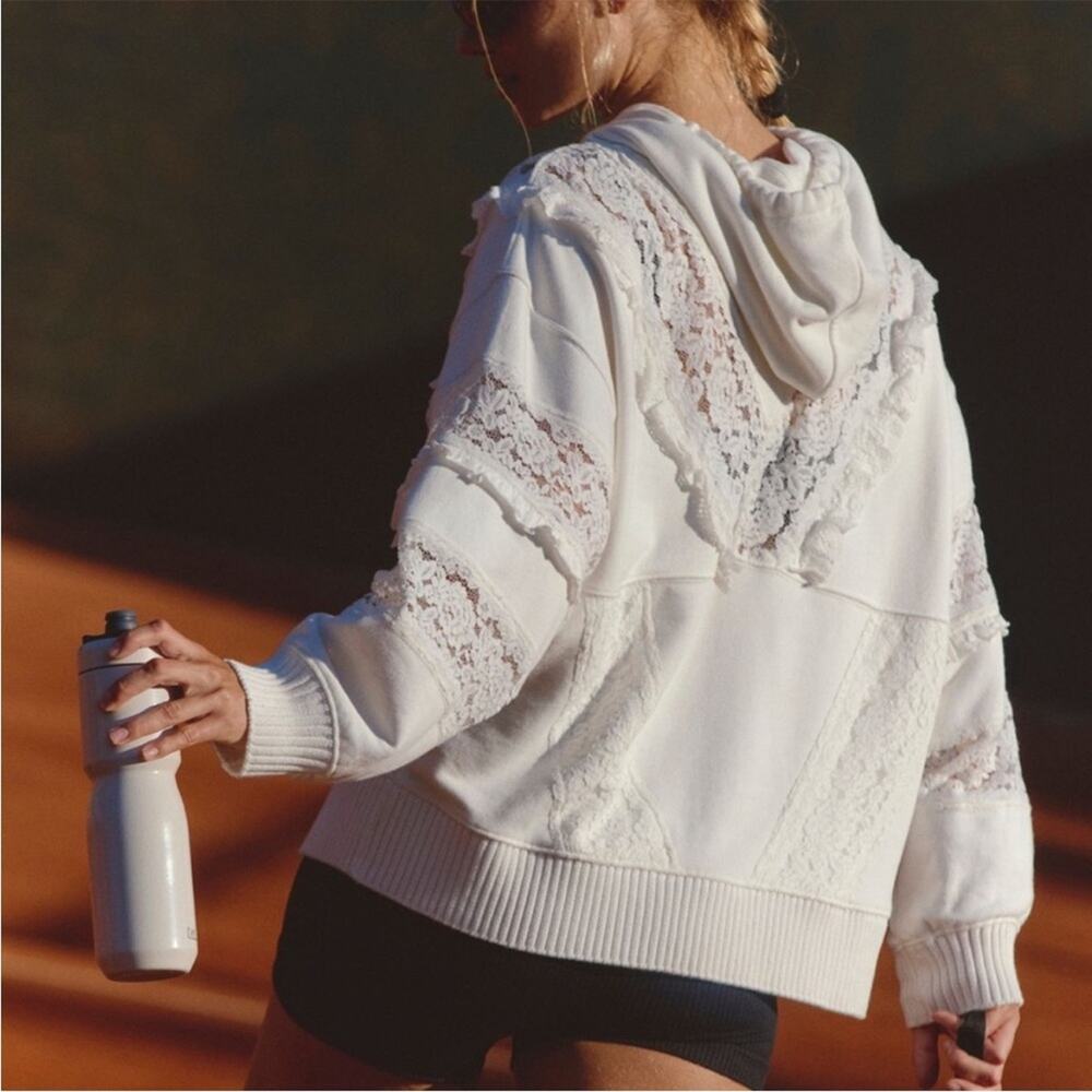 FP Movement Free People Studio Tunic Hoodie In Ivory Lace Trim Detail Size Small - Picture 6 of 9